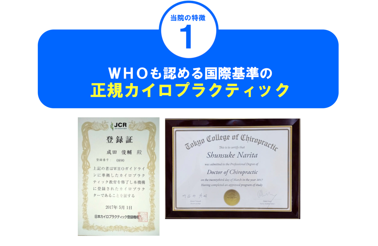 国際基準カイロプラクターの認定証